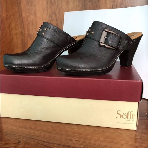 Sofft Leather Brown Slip On Clogs with Buckle Size 8.5 - Picture 1 of 6